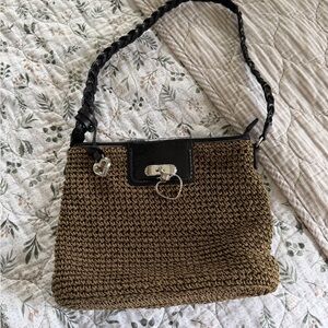 Brighton Braided Handle Brown Summer Heart Dangle Shoulder Bag